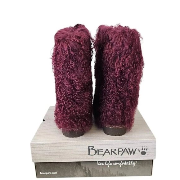 Bearpaw Boetis II Burgundy Curly Lamb Fur Sheepskin Lined Mongolian Boots 6 - Picture 5 of 9